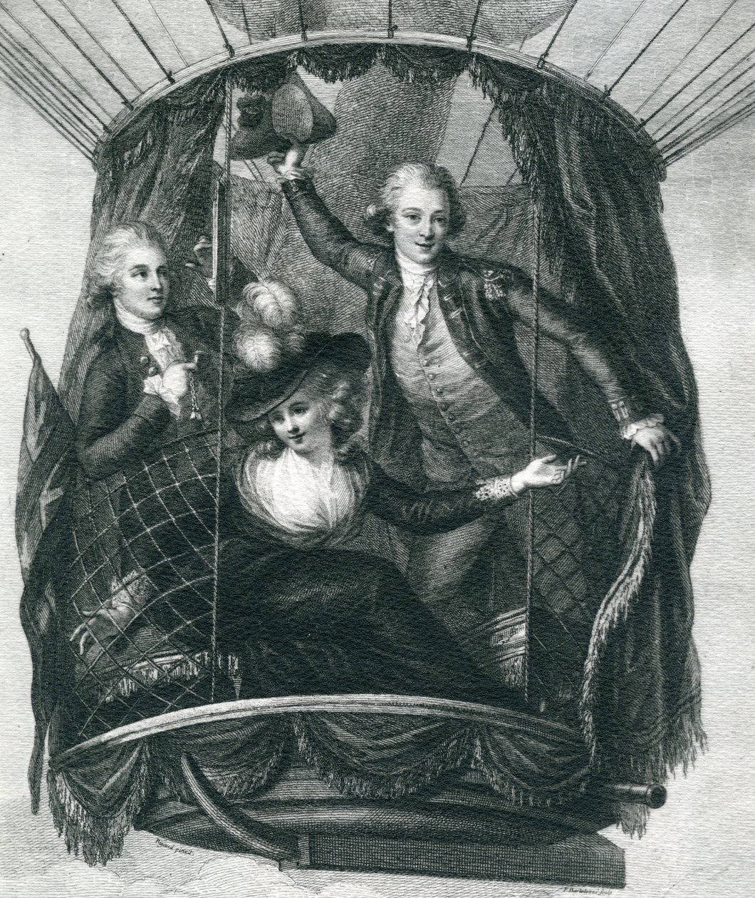 Den første ballongoppstigningen i England, 15. september 1784, fra Wonderful Balloon Ascents or the Conquest of the Skies, av Fulgence Marion, utgitt ca. 1870 av French School