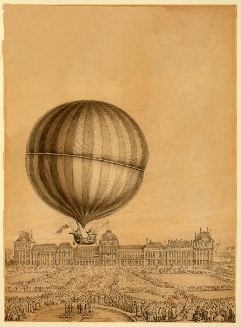 Den første bemannede gassballongflyvningen, 1. desember 1783, ca. 1783 av French School
