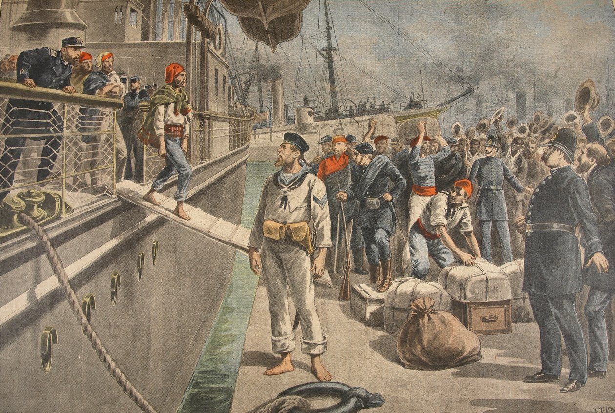 The First Prisoners at Key West under den spansk-amerikanske krigen, illustrasjon fra Le Petit Journal: Supplement illustre, 8. mai 1898 av French School
