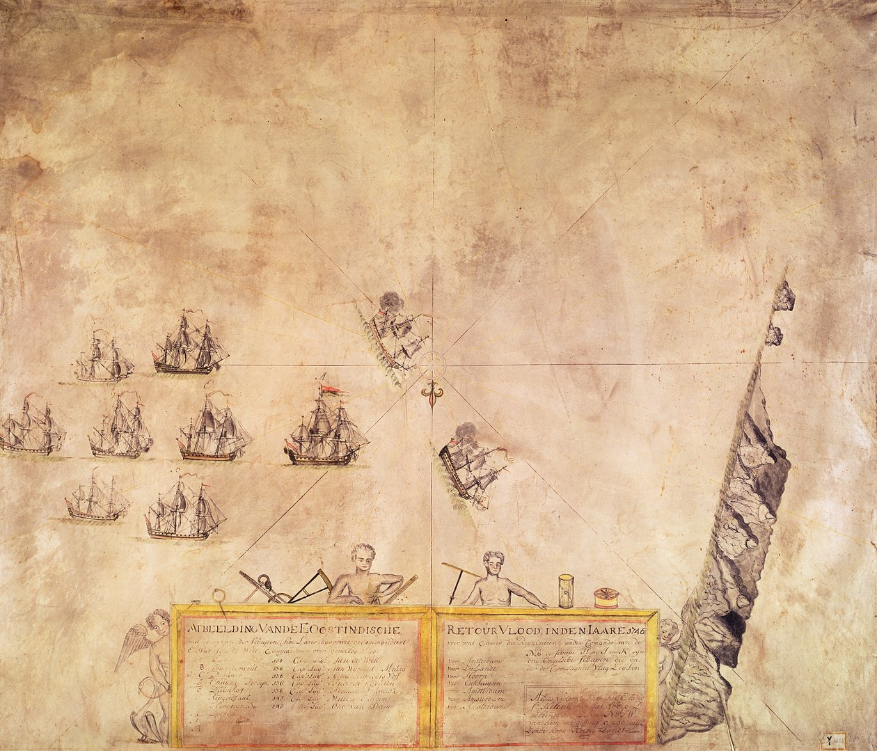 The Fleet of the Dutch Indies Company utenfor St. Helena, 1746 av French School