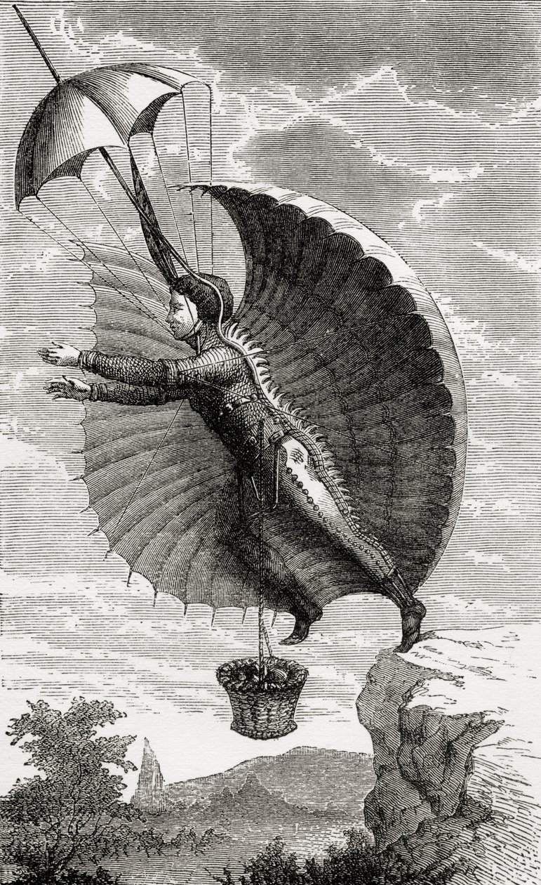 The Flying Man, gravert etter Nicolas Edme Restif de la Bretonne, fra 
