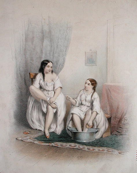 The Footbath, midten av det nittende århundre (farge litho) av French School