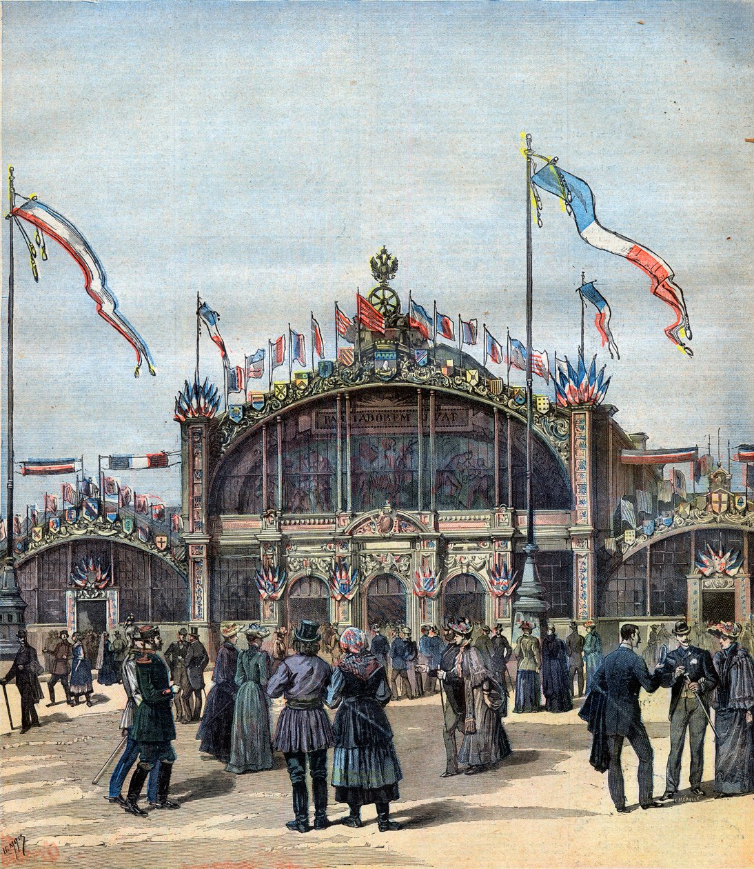 Den franske utstillingen i Moskva (mai-okt 1892) Utsikt over fasaden. Illustrasjon for Le Petit Journal av French School