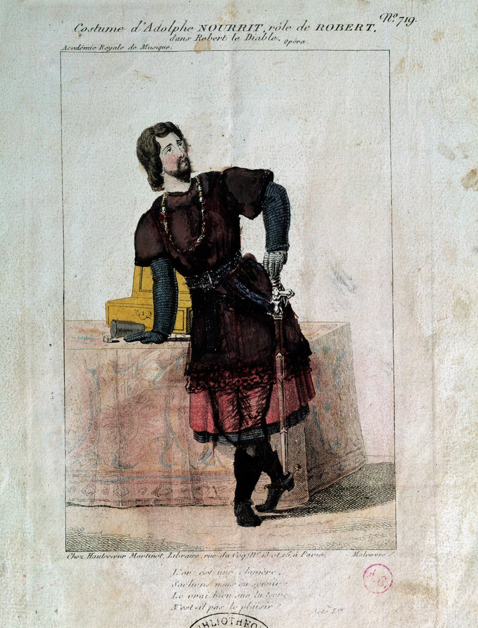 Den franske tenoren Adolphe Nourrit (1802-1839) i rollen som Robert i «Robert le diable»» 1800-tallet. Paris, Operabiblioteket av French School