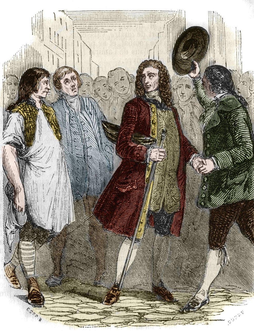 Den franske forfatteren og filosofen Francois-Marie Arouet dit Voltaire (1694-1778) returnerte til Frankrike etter hans eksil. Gravering av 1800-tallet. av French School