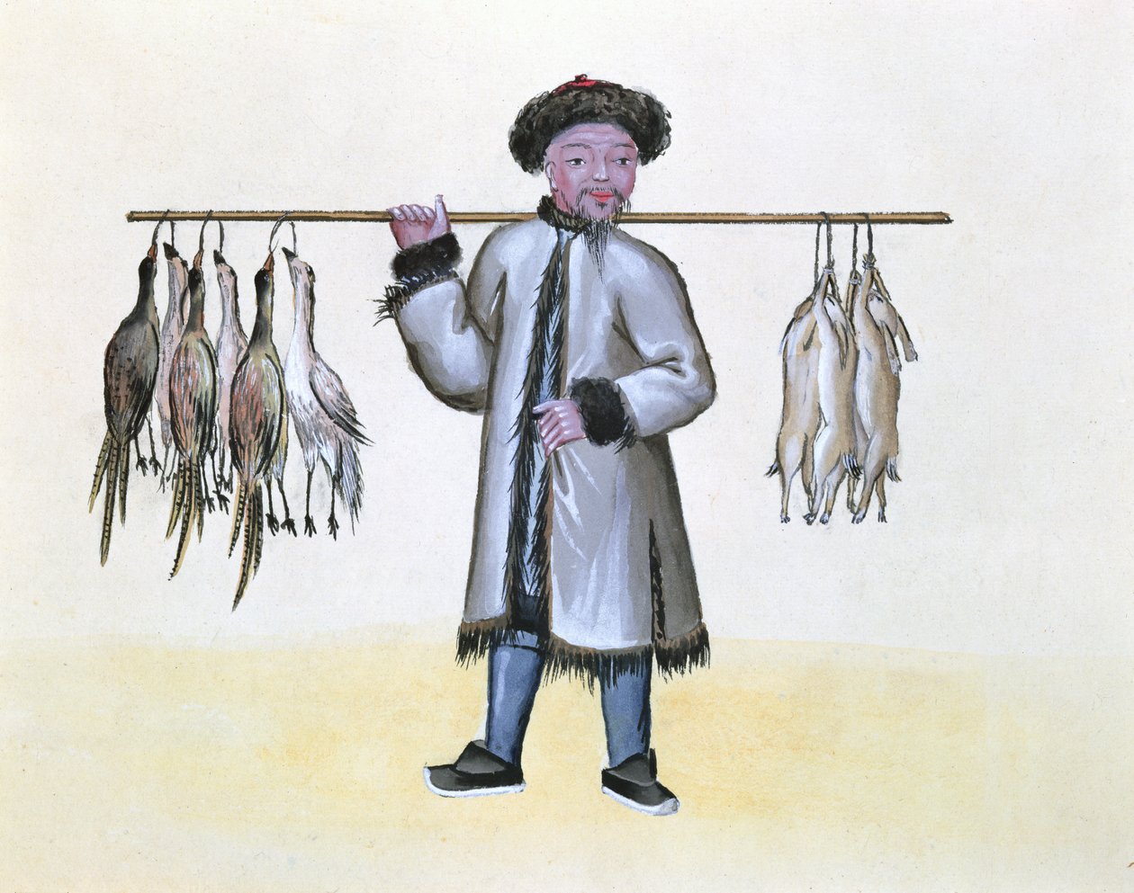 The Game Merchant, fra en bok om gaten i Peking, ca. 1785 (wc og gouache på papir) av French School