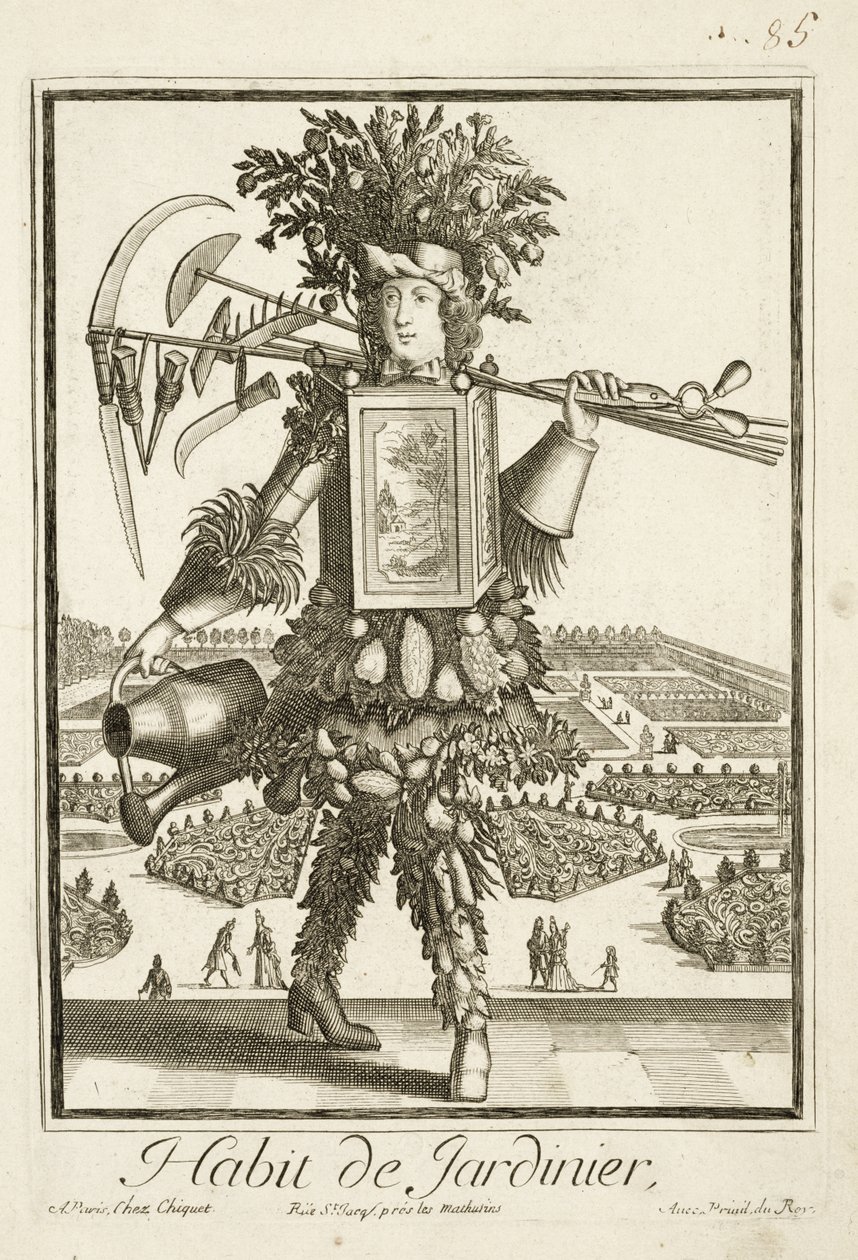 The Gardeners Costume, illustrasjon fra Dictionnaire des Sciences av Denis Diderot (1713-84) utgitt ca. 1770 av French School