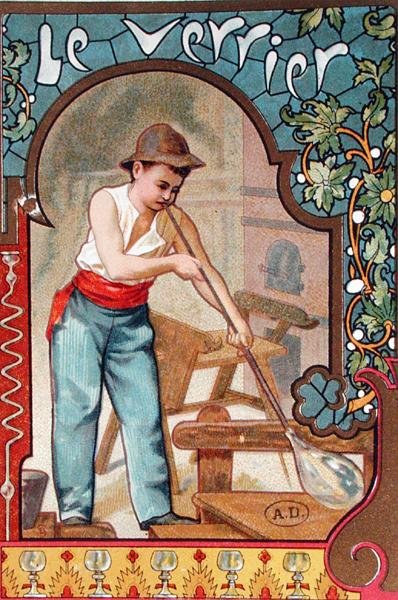 Glassblåseren, ca. 1899 (farge litho) av French School
