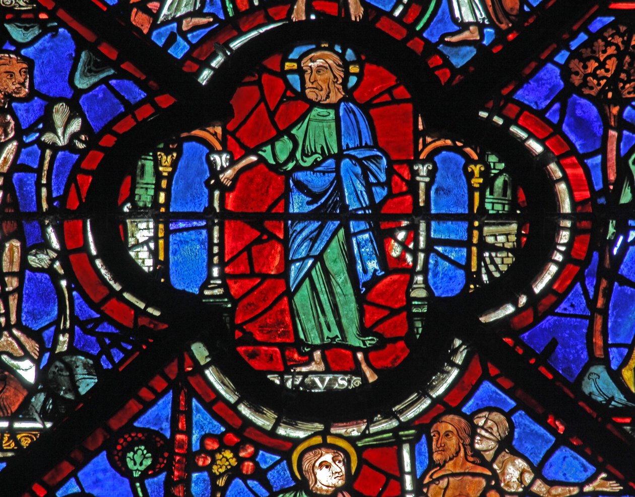 Det barmhjertige samaritanske vinduet: Gud uttaler dommen for menneskeheten - og forløsningen (w44) av French School