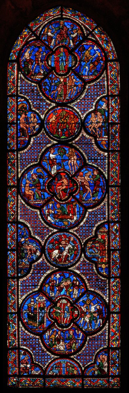 Den barmhjertige samaritanske vinduet Story and Genesis (w44) av French School