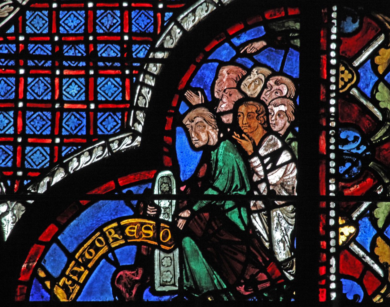 Det barmhjertige samaritan-vinduet: givere - skomakere (w44) av French School