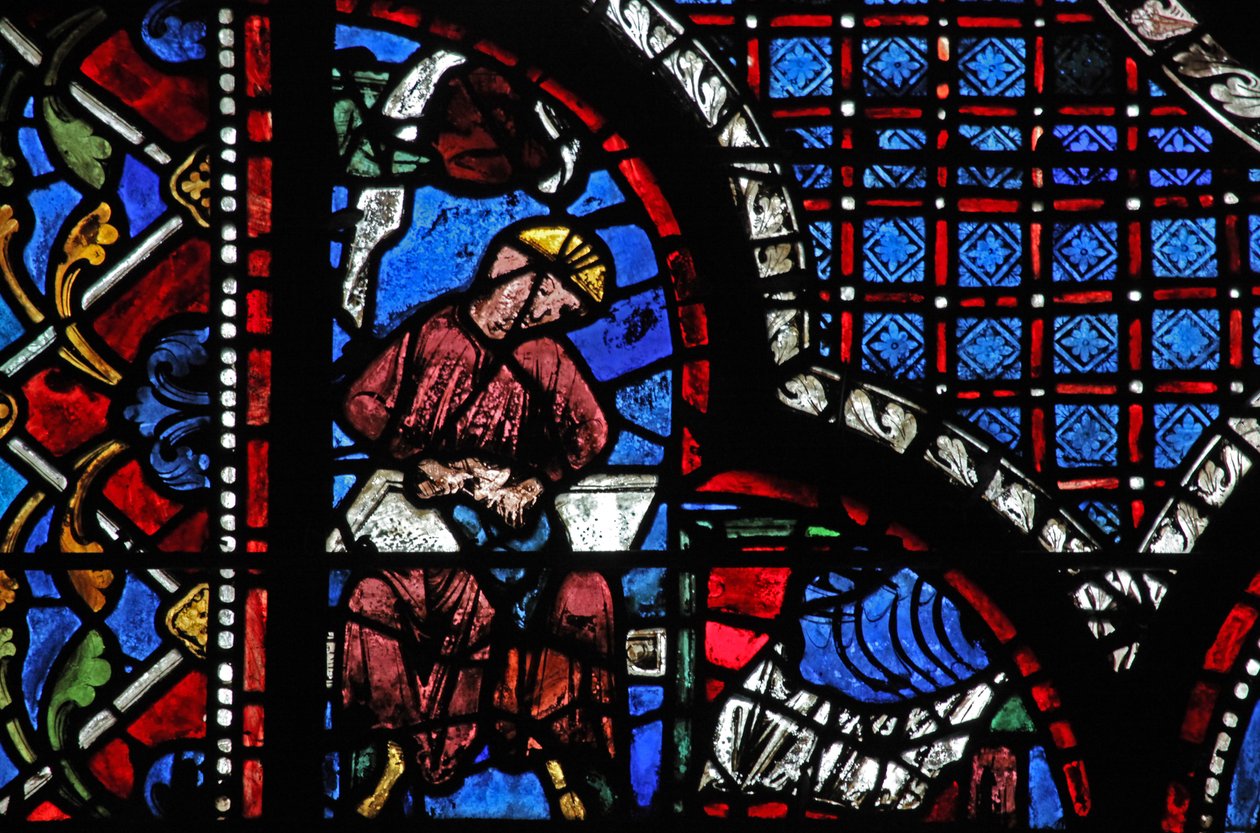 Det barmhjertige samaritanske vinduet: giverne - skomakere (w44) av French School