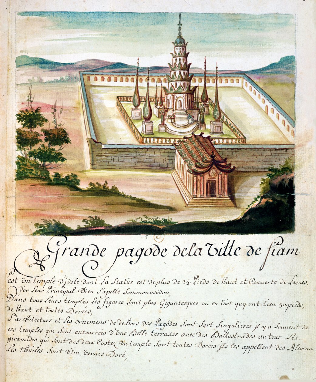The Great Pagoda of Siam, fra en beretning om jesuitter i Siam, 1688 (wc på papir) av French School