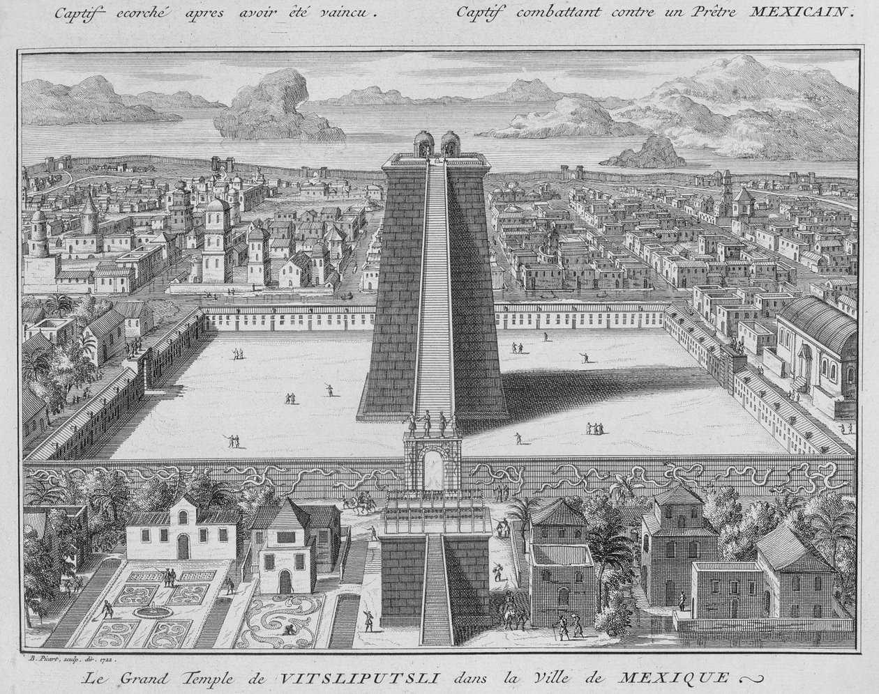 Det store tempelet til Vitsliputsli i Mexico City, illustrasjon fra religiøse seremonier og skikker, gravert av Bernard Picart (1673-1733) 1722 av French School
