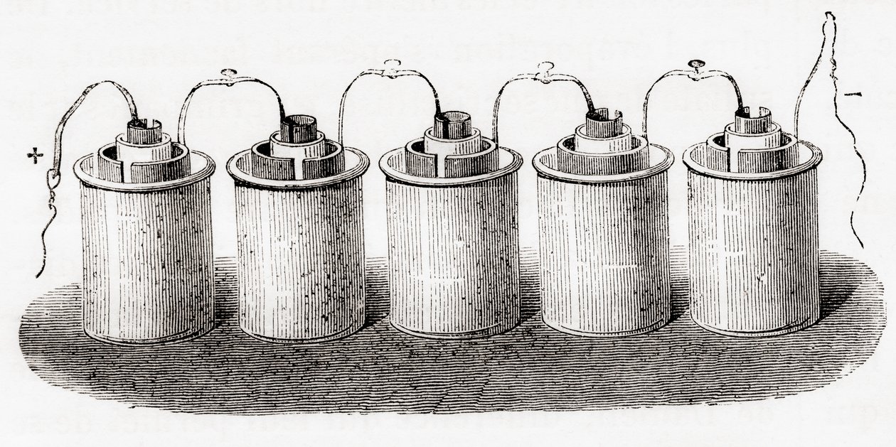 The Grove cell, fra Les Merveilles de la Science, pub.1870. av French School