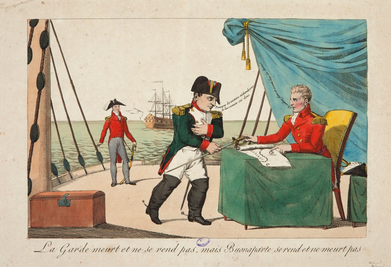 Vakten dør, men overgir seg ikke, men Bonaparte overgir seg og dør ikke av French School