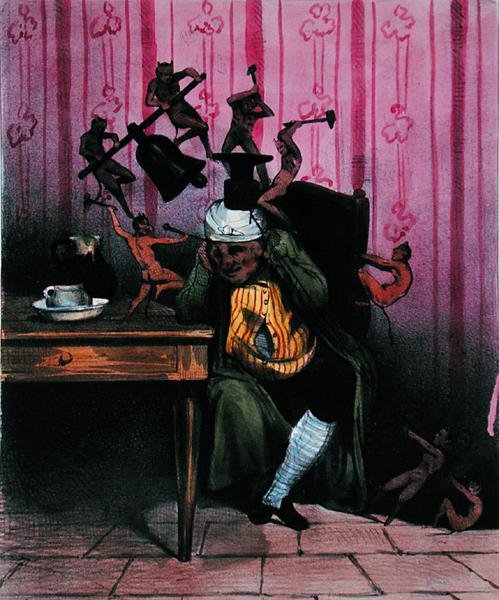 The Headache, ca. 1840 (farge litho) av French School
