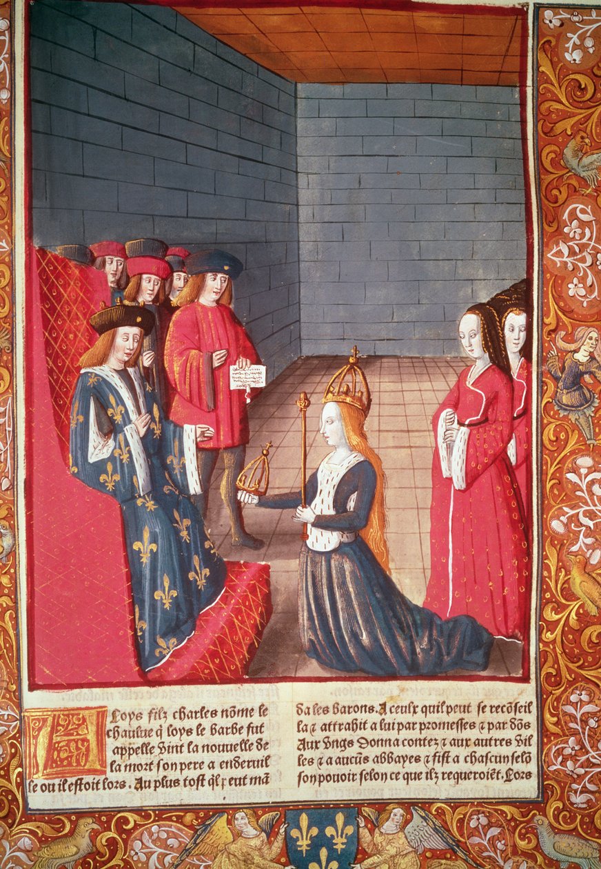 Den hellige romerske keiserinne Richilde av Provence i Compiegne overrakte til Ludvig Stammeren kronen og septeret som hadde tilhørt hans far Charles II 