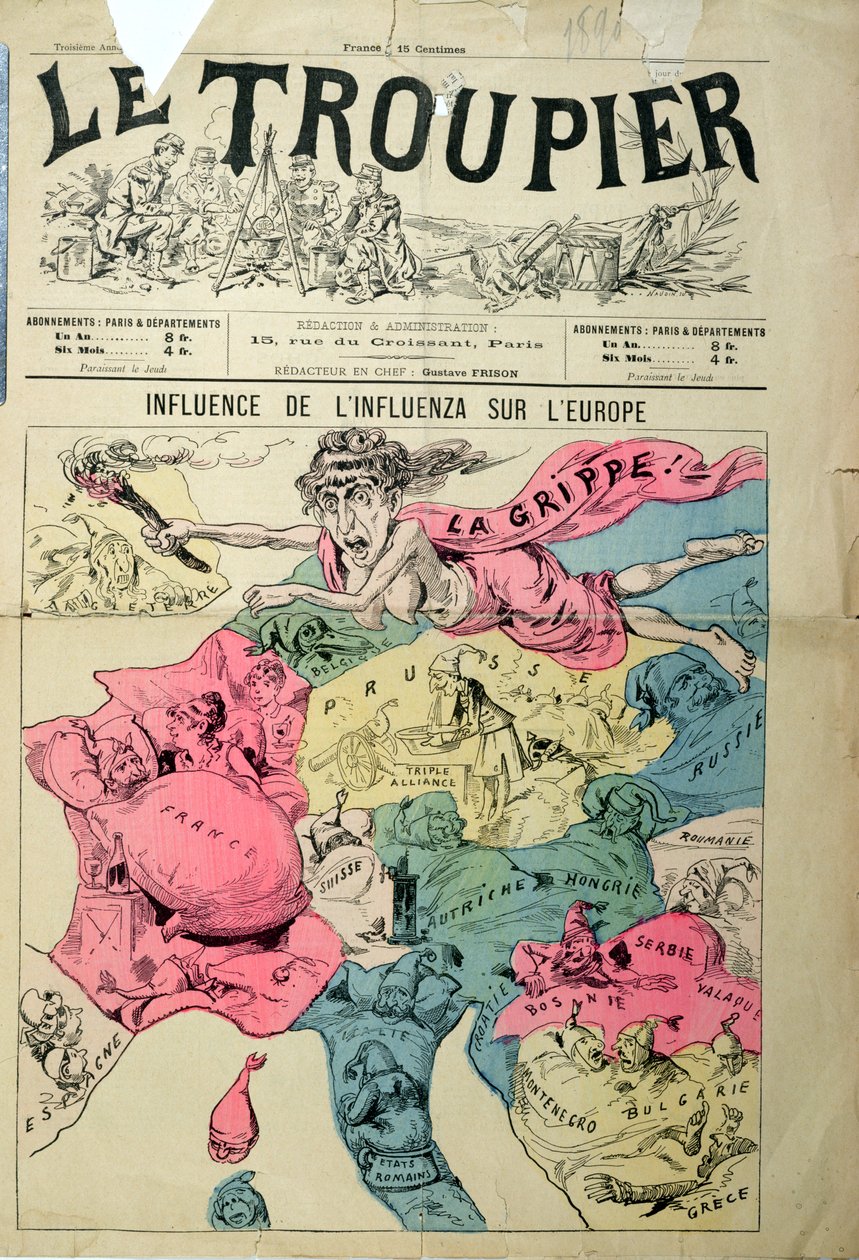 Influensas innflytelse på Europa, fra Le Troupier, 1890 av French School