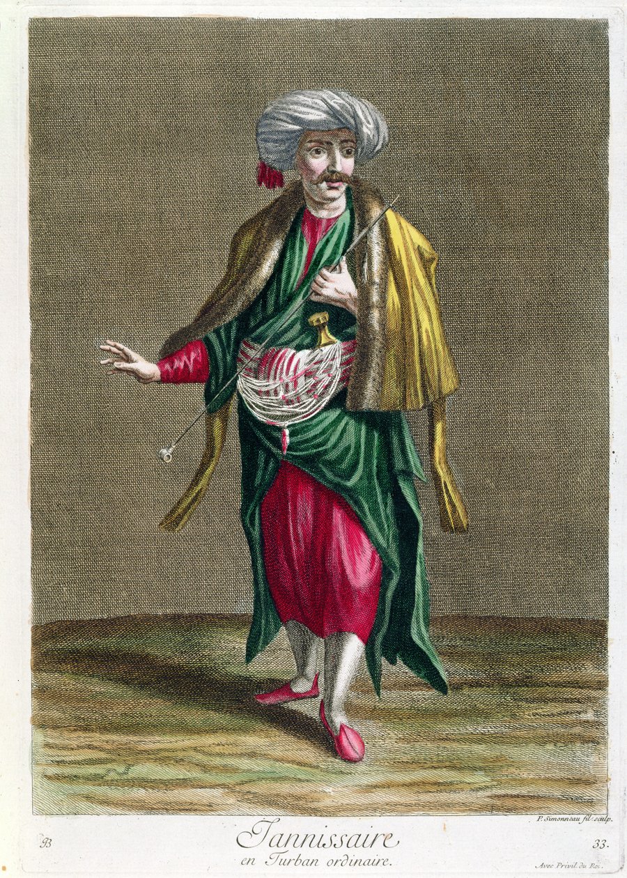 Janitsjaren, fra samlingen av trykk av kostymer fra Levanten, gravert av Philippe Simonneau (1685-c.1753) 1707-08 av French School