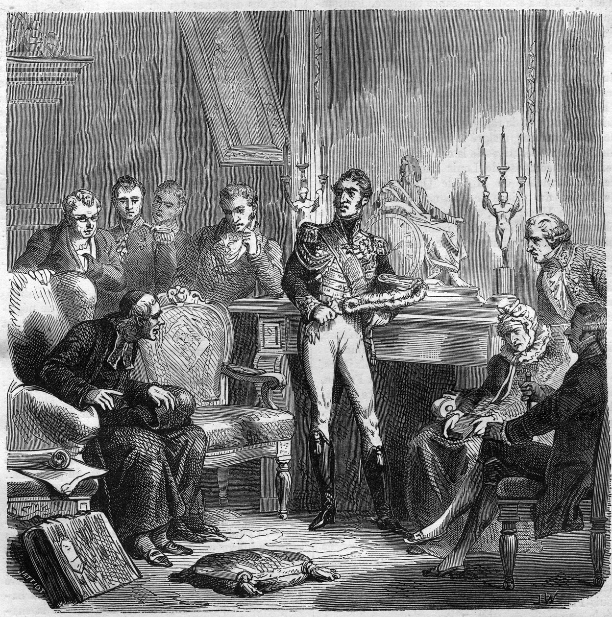 Jesuittene ved hoffet til Charles X (1757-1836), konge av Frankrike. Gravering i "Historien om pavene-kongene-dronninger og keisere gjennom århundrene"" av Maurice Lachatre av French School
