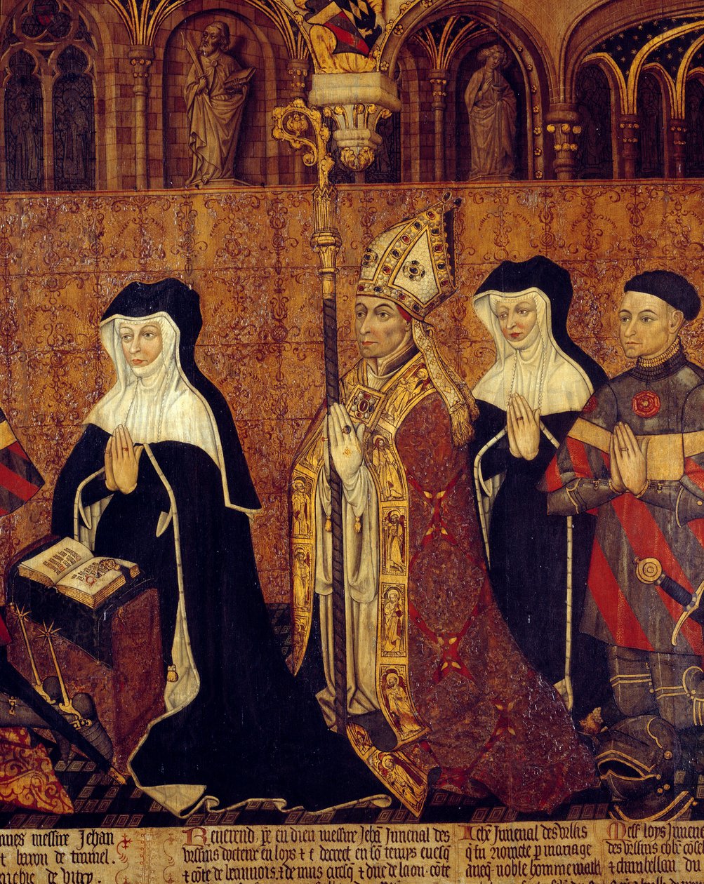 Jouvenel-familien til Ursins Detalj av Archeveque (til venstre kona til Jean Juvenal). Maleri på tre fra den franske skolen. 1443-1449. Søn 1,3x3,5 m Paris, middelalderens nasjonalmuseum, Thermes de Cluny av French School