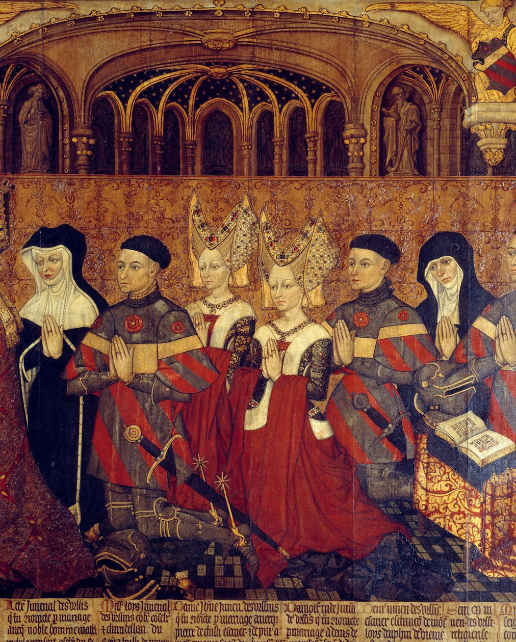Jouvenel-familien til Ursins. Detalj av kvinnelige barn til Jean Juvenal og prelats. Maleri på tre fra den franske skolen. 1443-1449. Søn 1,3x3,5 m Paris, middelalderens nasjonalmuseum, Thermes de Cluny av French School