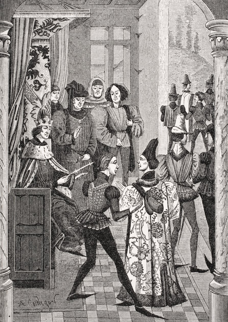 Kongens hoff eller storråd, etter en miniatyr i 'Chronicles of Froissart', fra 'Le Moyen Age et la Renaissance' av Paul Lacroix (1806-84) utgitt 1847 av French School
