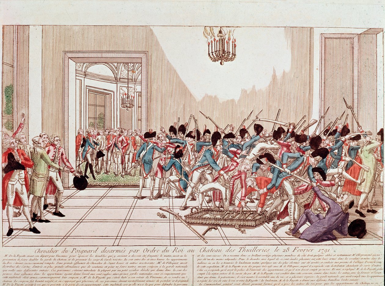 Ridderne av Aggard avvæpnet etter ordre fra kongen ved Tuileries-palasset 28. februar av French School