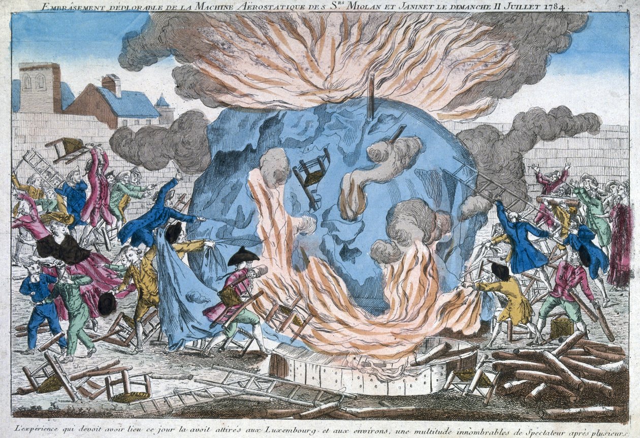 Den beklagelige brenningen av aerostaten til Mioloan og Janinet, 11. juli 1784 av French School