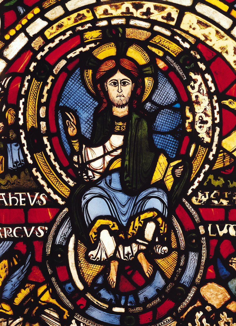 Den siste dommen, detalj av Kristus (farget glass) av French School