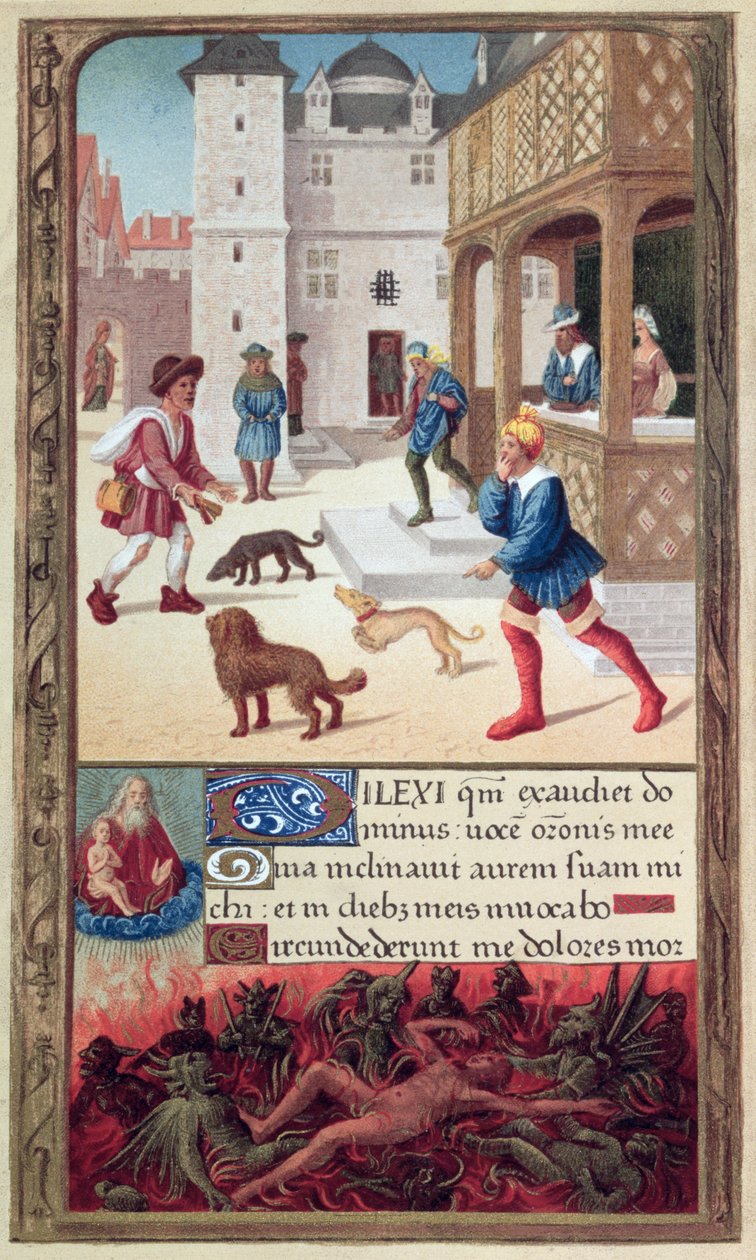 Den spedalske, etter et manuskript fra 1500-tallet (fargegravering) av French School