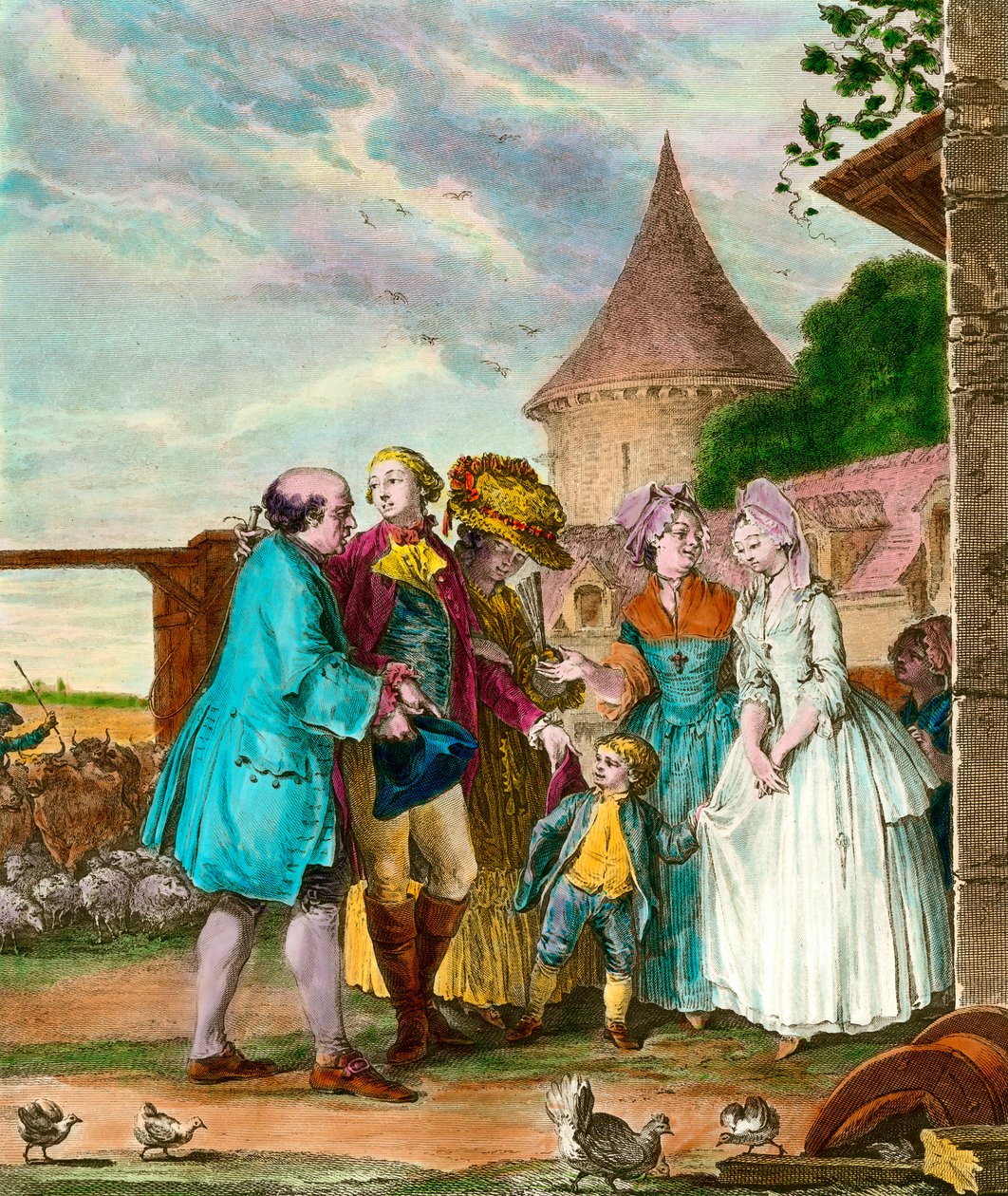 Herren og bonden hans. 1700-talls gravering. Privat samling. av French School