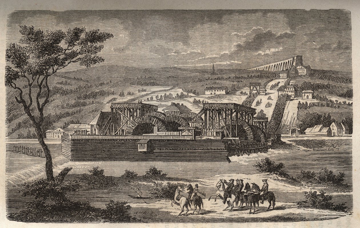 Maskinen ved Marly - Utsikt over maskinen til akvedukten til Marly installert i Bougival - Akvedukten til Louveciennes (eller Marly) for Versailles og slottet Marly i vann - gravering i "Histoire de France" av Victor Duruy (1811-1894) ) - 1882 av French School