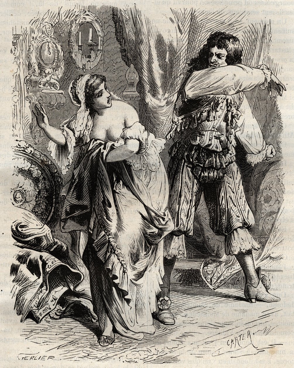 The Marquis of Montespan, Louis Henri (Louis-Henri) de Pardaillan de Gondrin (1640-1691), slapped his wife, the Marquise of Montespan (Francoise Athenais) by Rochechouart Mortemart (or Madame de Montespan) (1640-1707), for she refused to him by order of Ki av French School