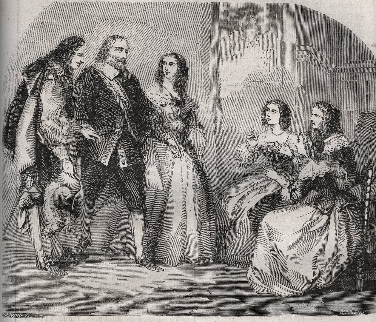 The Marquis of Montespan, Louis Henri (Louis-Henri) de Pardaillan de Gondrin (1640-1691) (on the left) came to propose to the marriage of Francoise Athenais (Francoise-Athenais) of Rochechouart Mortemart (then Marquise de Montespan or Madame de Montespan av French School