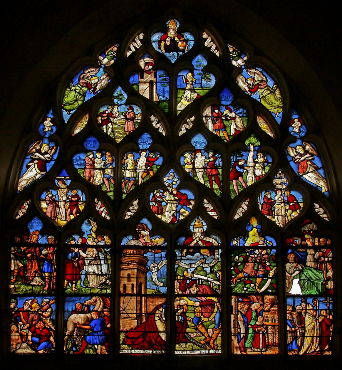 The Martyrdom of St Barbara med scener fra livet hennes over i sporelysene av French School