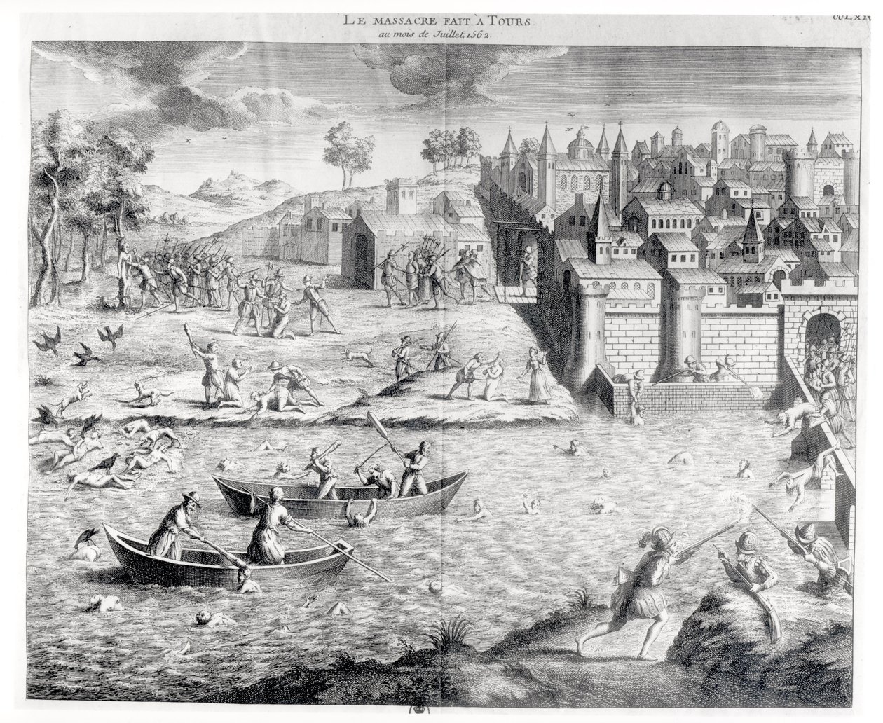 Massakren på hugenottene ved Tours i 1562 av French School