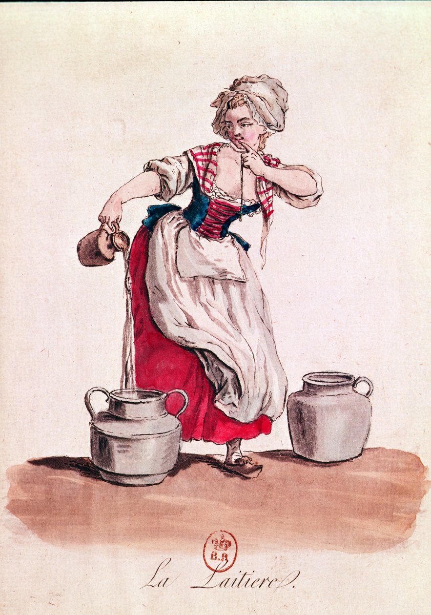 The Milkmaid, 1785 (fargegravering) av French School