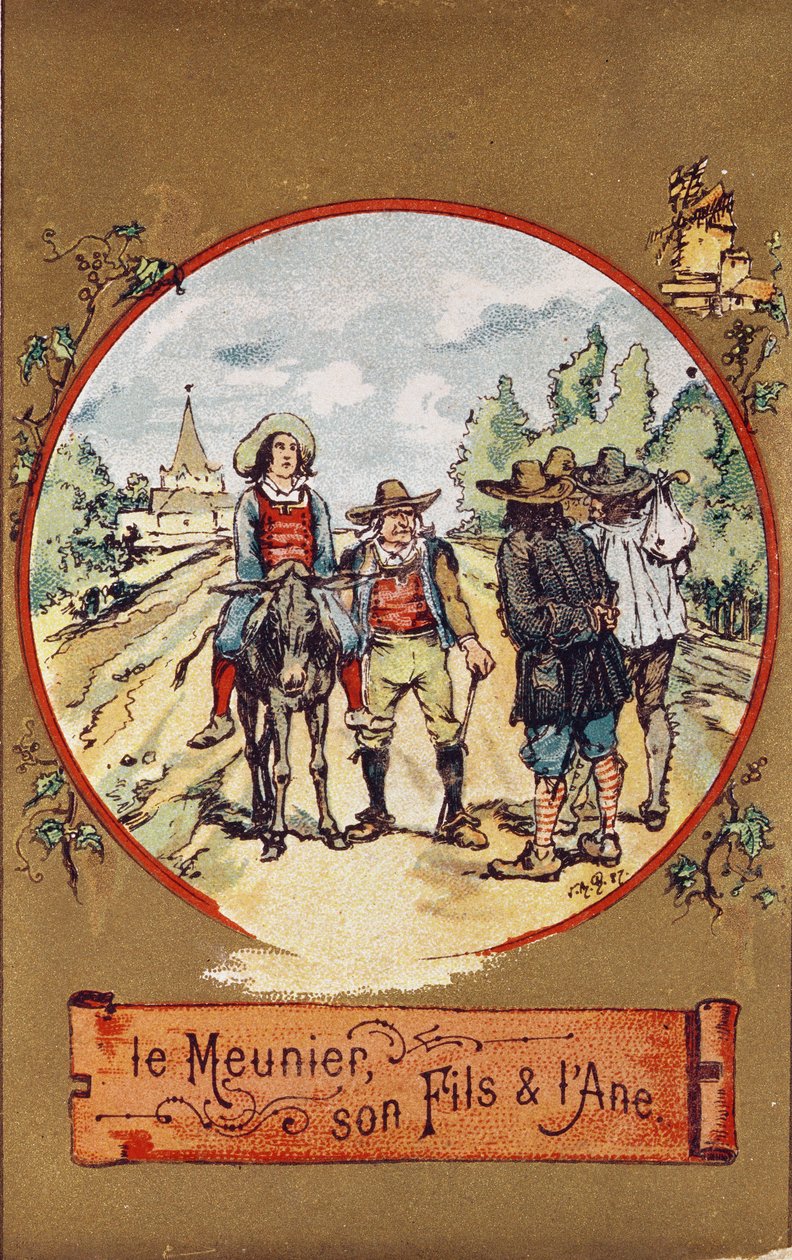 The Miller, his Son and the Donkey, ca. 1880 (farget gravering) av French School