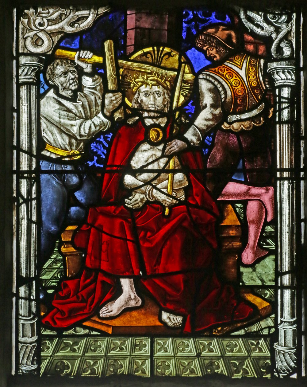 The Mocking and Crowning with thorns (farget glass) av French School