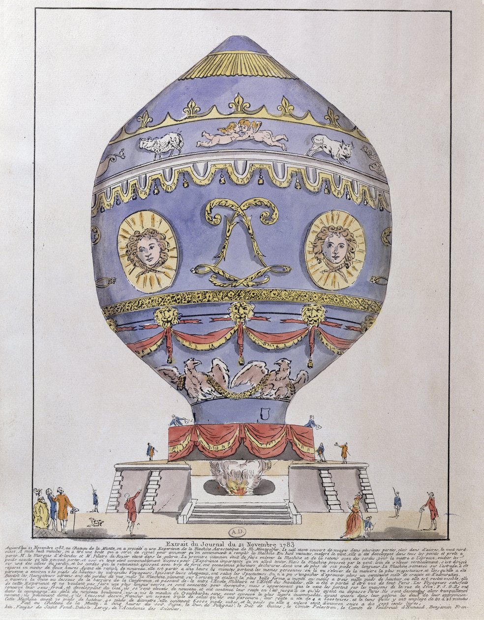 Montgolfier Brothers ballongeksperiment på Chateau de la Muette, 21. november 1783 av French School