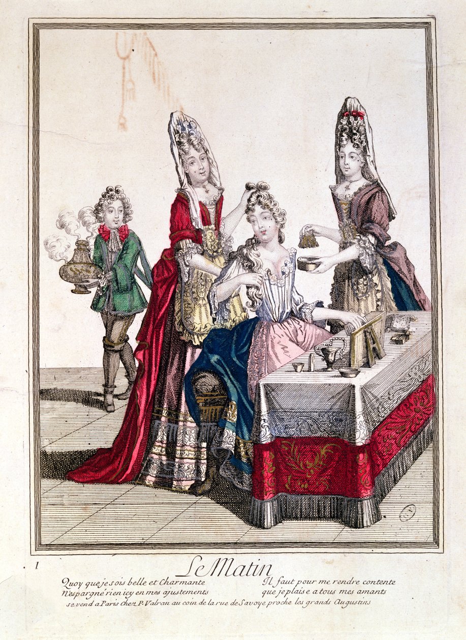 The Morning, Lady at her Toilet, 2. halvdel av 1600-tallet (fargegravering) av French School