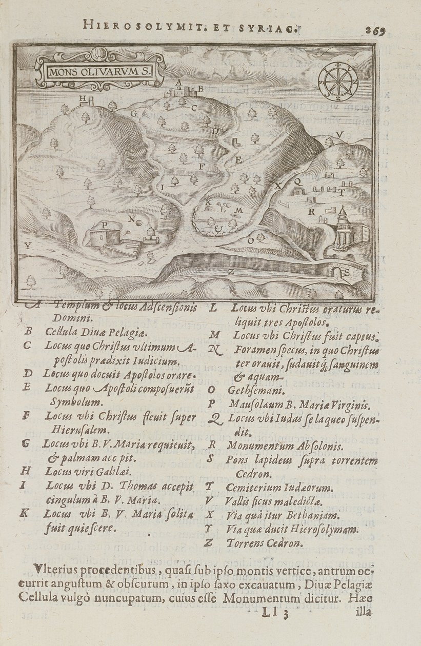 Oljeberget, Jerusalem, fra Itinerarium Hierosolymitanum, av J. Cotovico, 1619 av French School