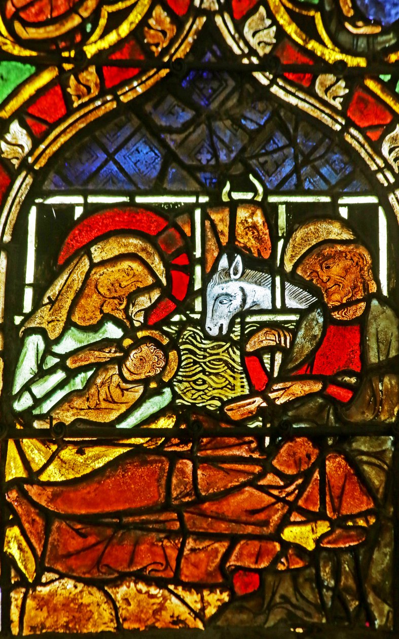 The Nativity (farget glass) av French School
