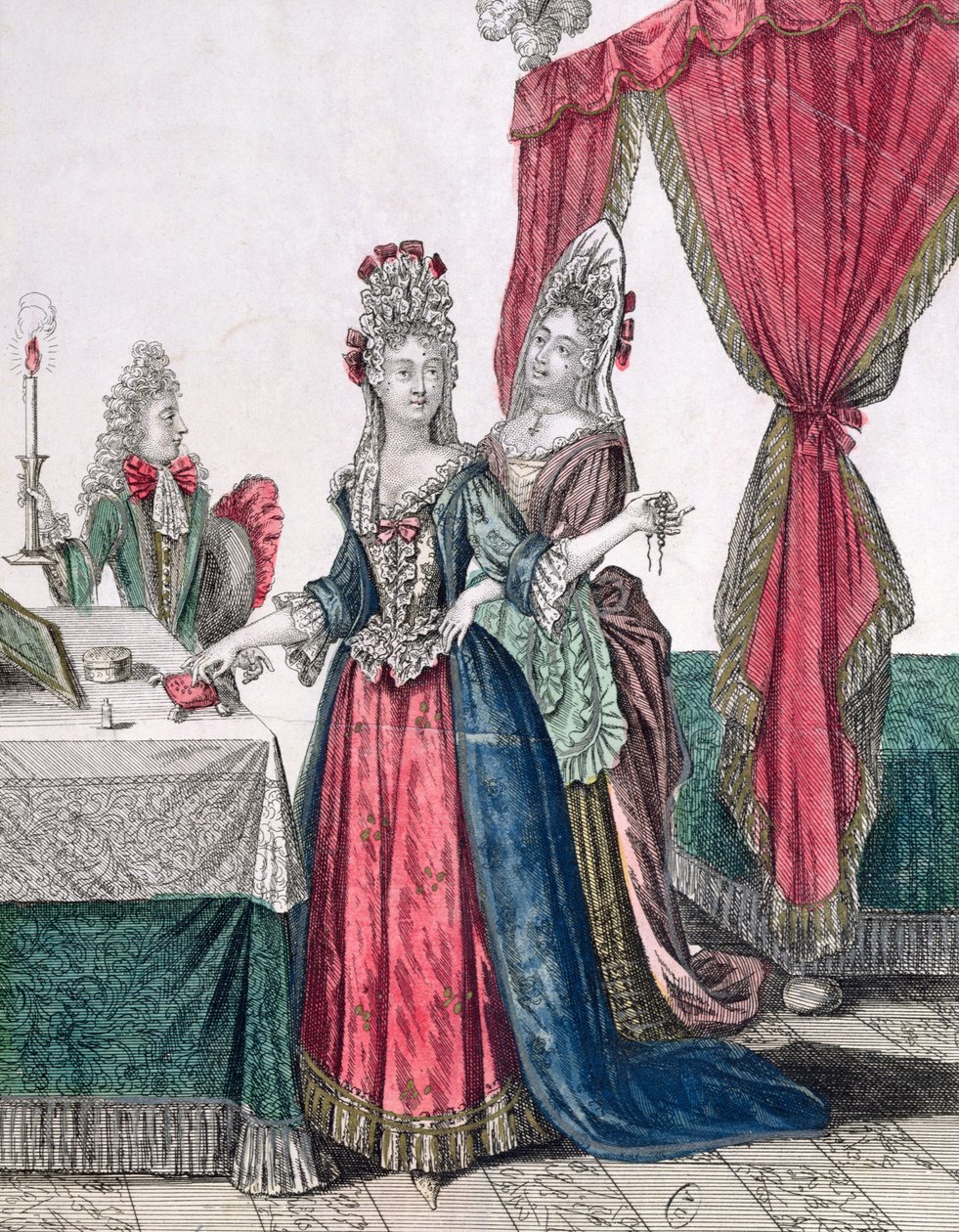 The Night, Lady going to seng, 2. halvdel av 1600-tallet (fargegravering) av French School