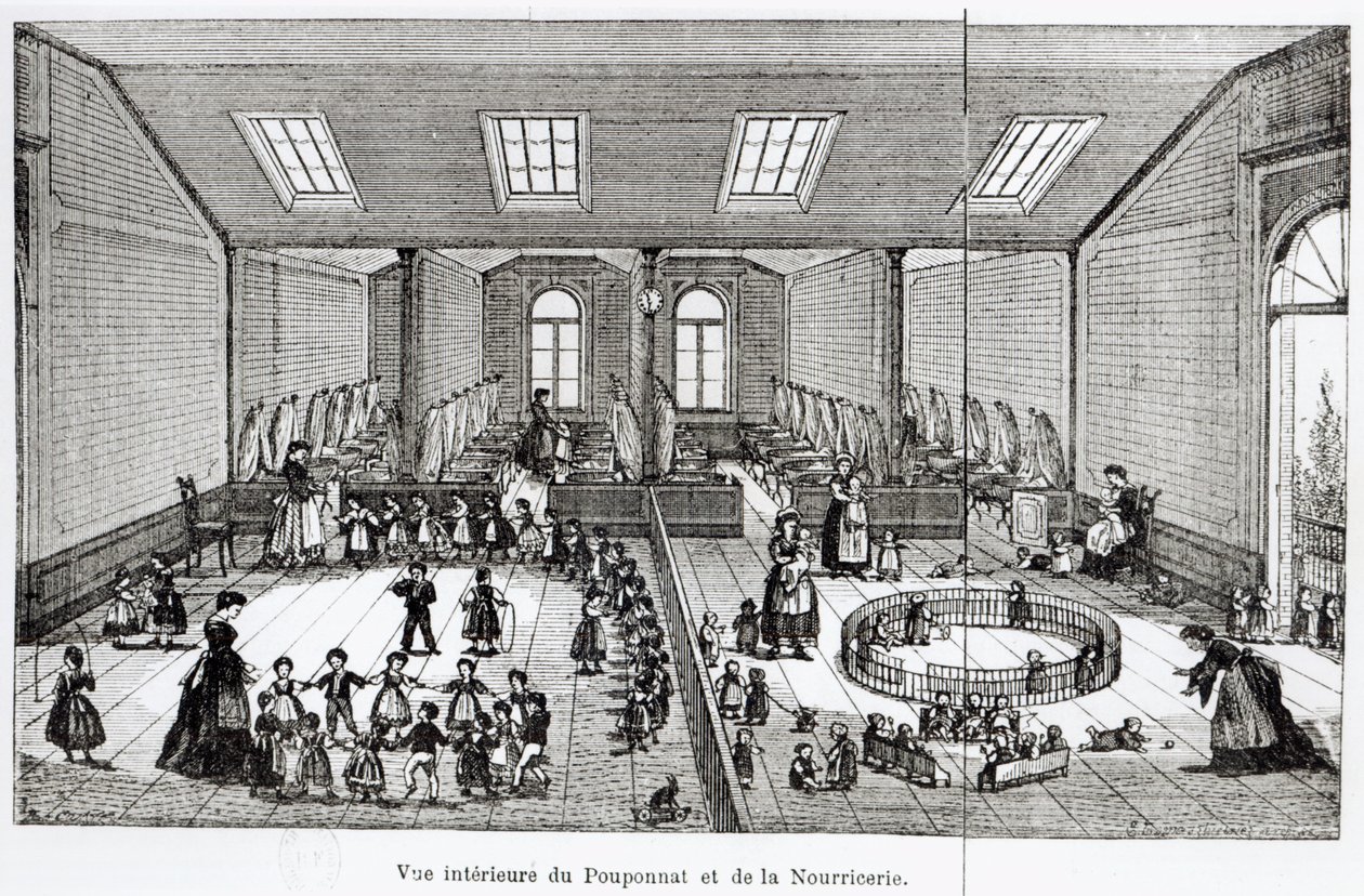 The Nursery in the Family of Guise, fra Solutions Sociales av Jean-Baptiste Andre Godin (1817-88), Paris, 1871 av French School
