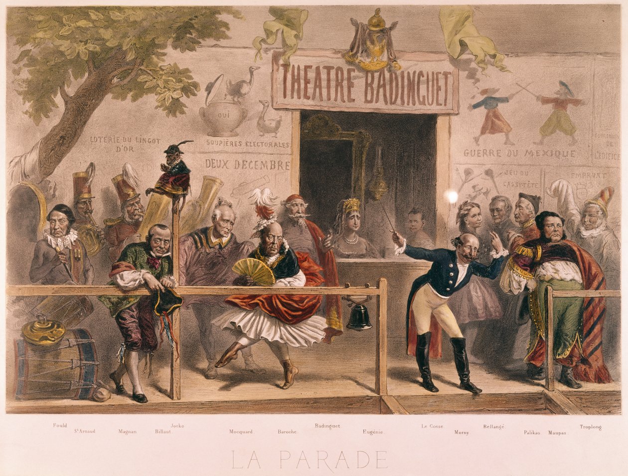 Paraden, karikatur av Napoleon III og hans hoff (1808-73), fra La Menagerie Imperiale, ca. 1870 av French School