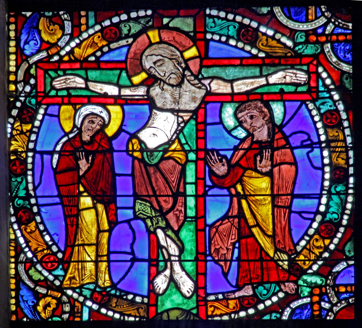 The Passion window: The Crucifixion with St Mary and St John (w51) av French School
