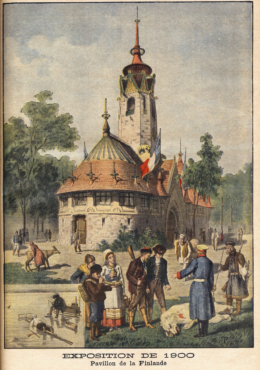 The Pavilion of Finland på Exposition Universelle i 1900 i Paris - Illustrasjon for Le petit Journal, 21. oktober 1900. av French School